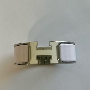 Hermes Silver Bracelet with Pink and White Enamel